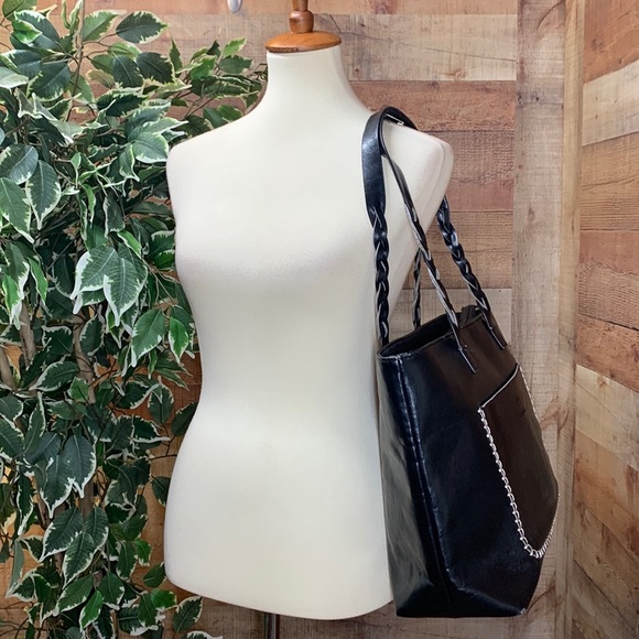 ELIM & PAUL Black Synthetic Leather Large Tote Shoulder Bag - Picture 2 of 12